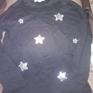 Black Long Sleeve Top with Star Embellishments